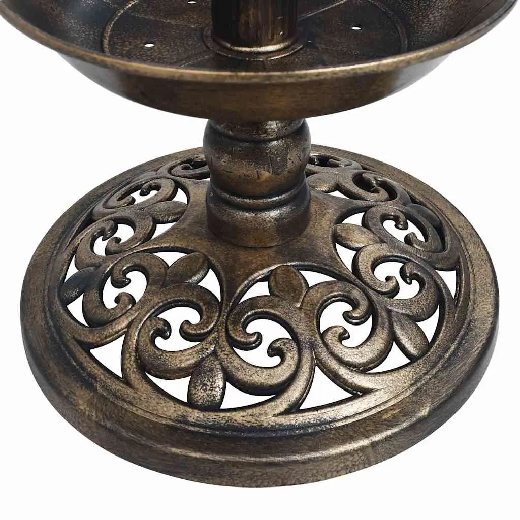 Pedestal Bird Bath Solar Powered LED Lights Outdoor Garden Brown