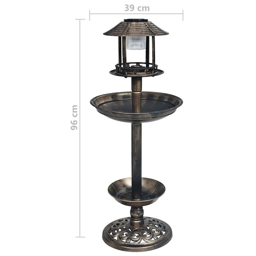 Pedestal Bird Bath Solar Powered LED Lights Outdoor Garden Brown