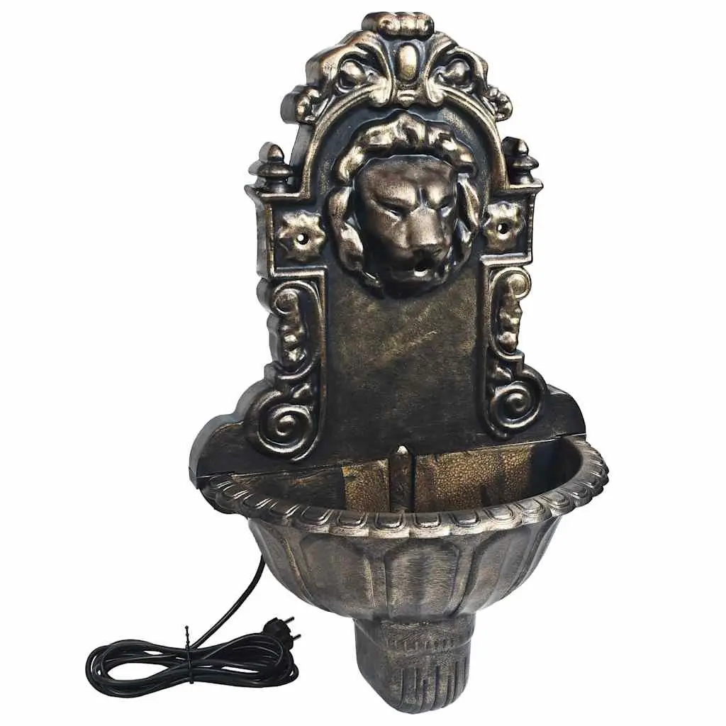 Wall Fountain Lion Head Design Brown Decorative Indoor Water Feature Pump Hose