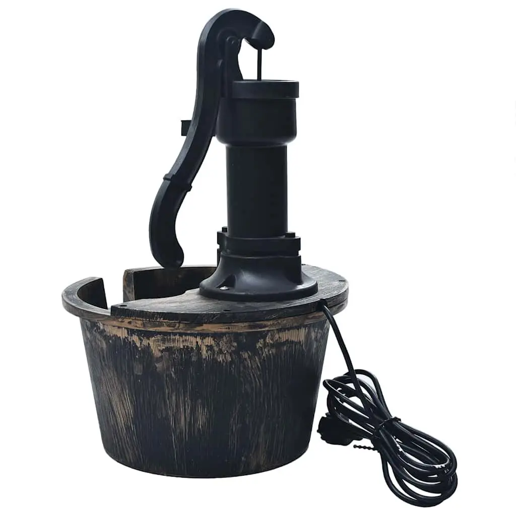 Garden Water Fountain Barrel with Pump Outdoor Patio Decor Brown