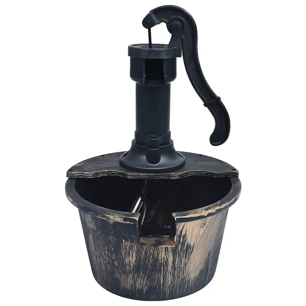 Garden Water Fountain Barrel with Pump Outdoor Patio Decor Brown