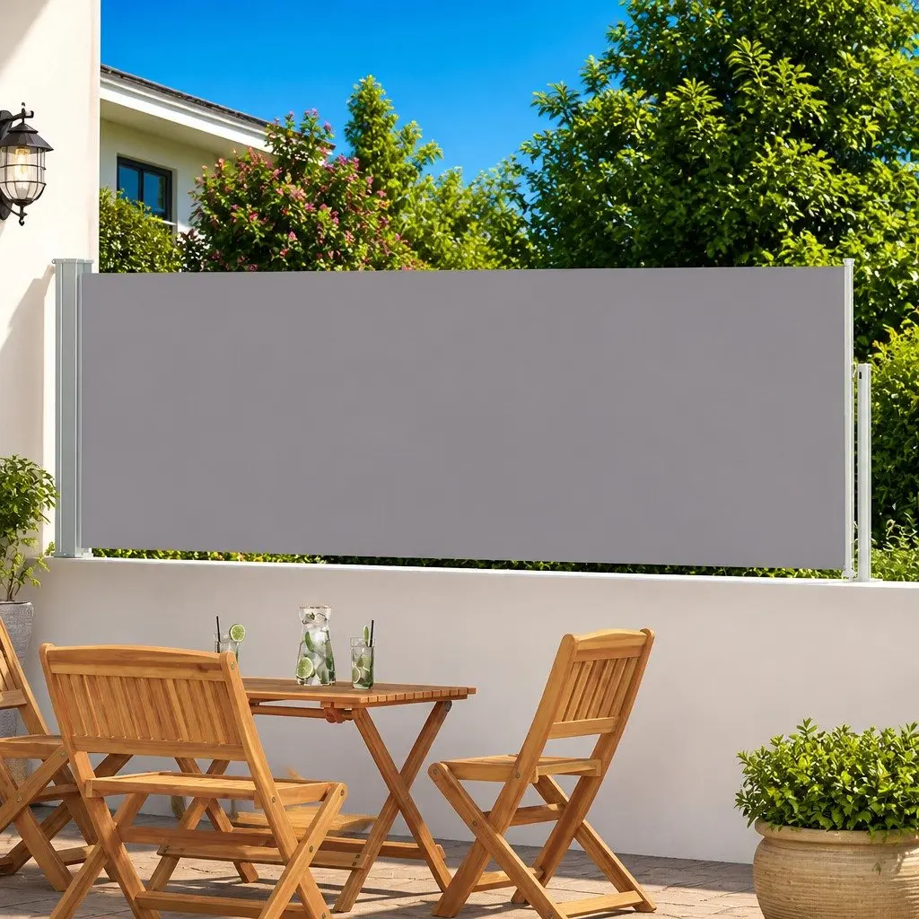 Retractable Side Awning Outdoor Privacy Screen Grey 100x500 cm Garden Shade