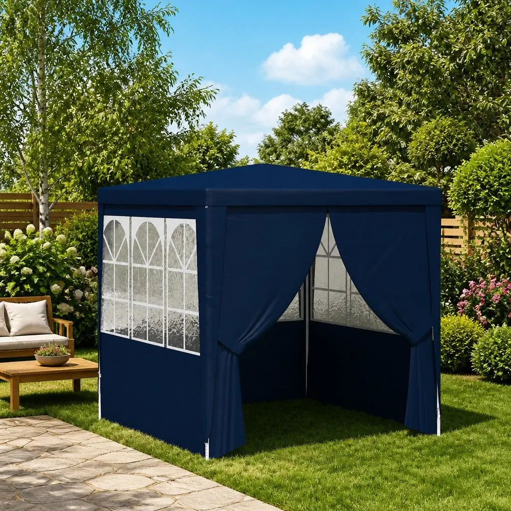 Party Tent Outdoor Gazebo 2.5x2.5m Blue Canopy with Side Walls Panels and Door