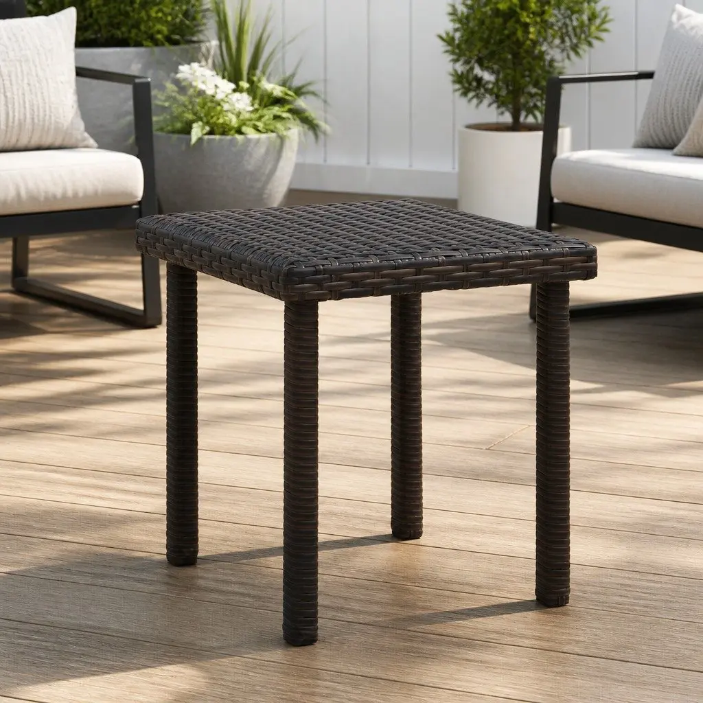 Outdoor Garden Tea Table Brown 40x40x40 cm PE Rattan Patio Furniture
