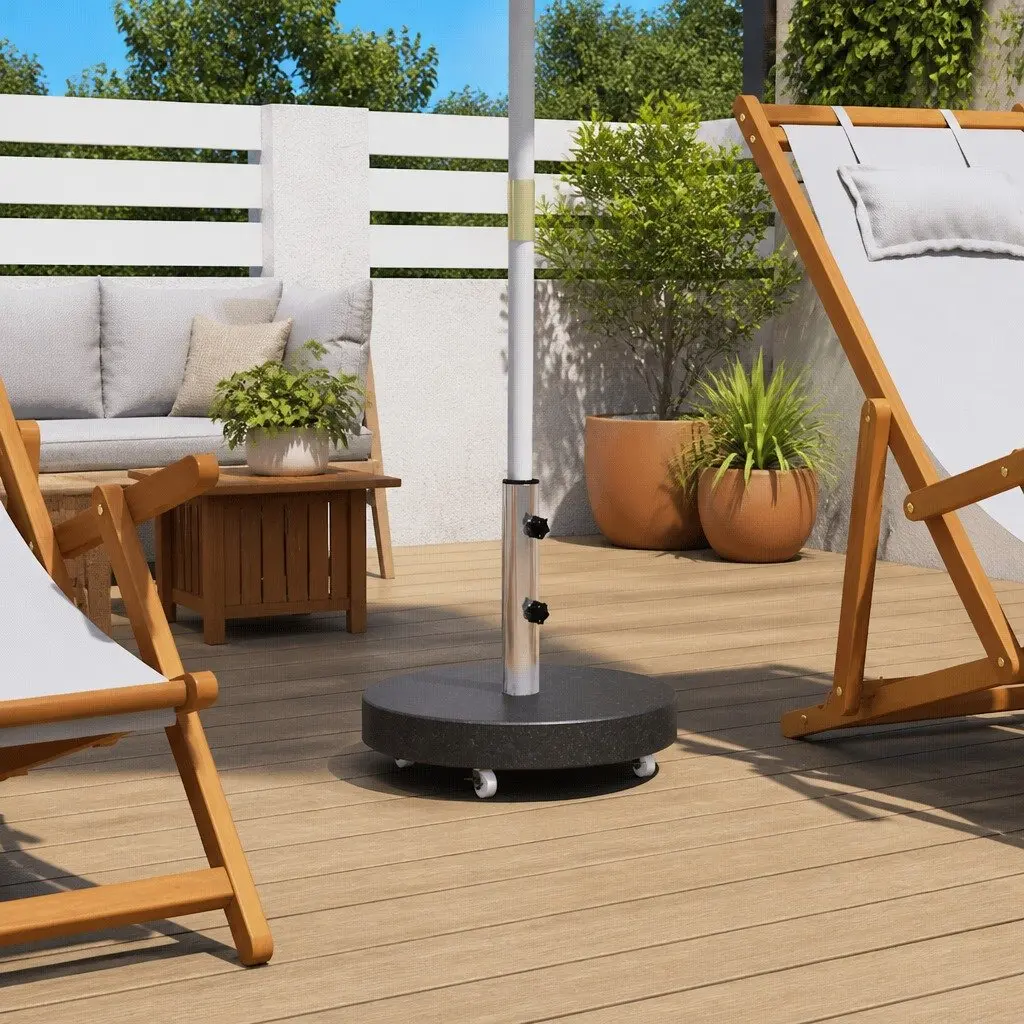 Round Parasol Base Granite 30kg Outdoor Umbrella Stand Heavy Duty Stable Black