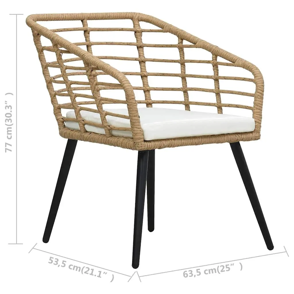Outdoor Chairs 2 pcs Patio Seating Brown Poly Rattan with Cushions