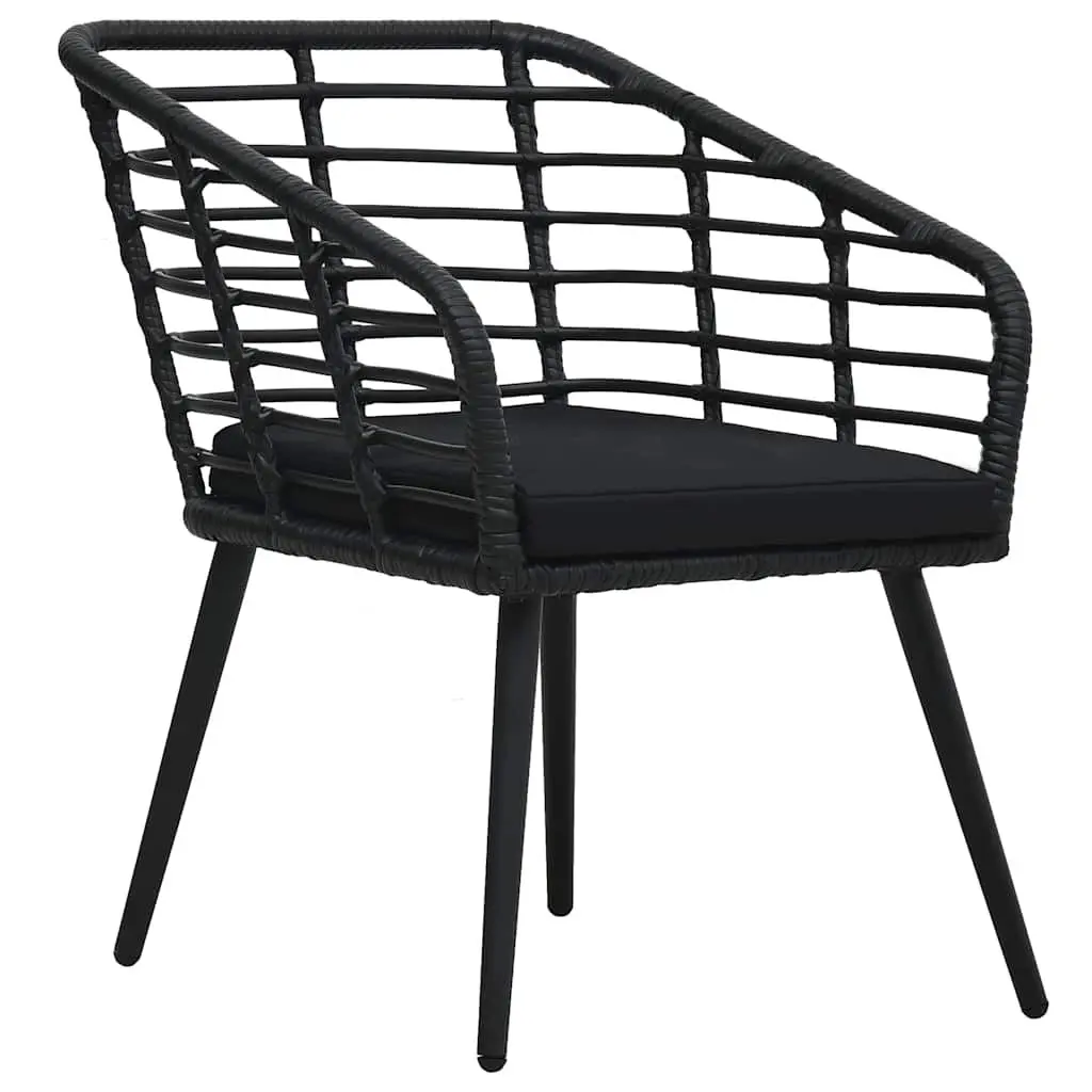 Bistro Set Black Outdoor Patio Furniture Poly Rattan Chairs Table 3 Piece