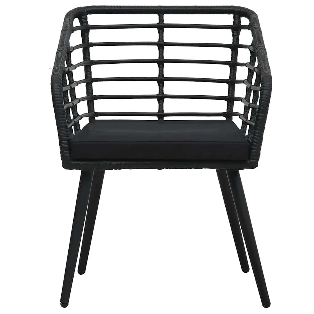 Bistro Set Black Outdoor Patio Furniture Poly Rattan Chairs Table 3 Piece