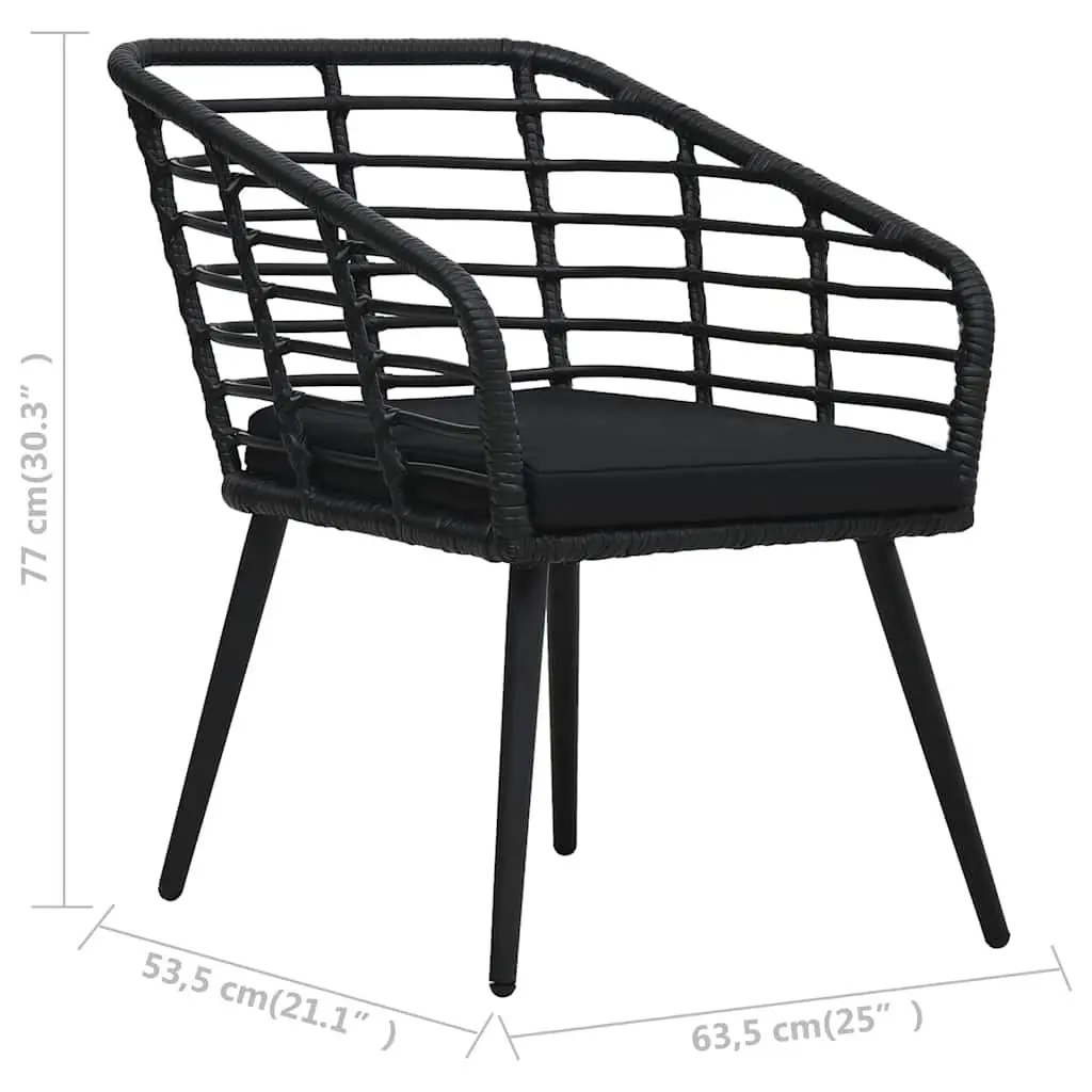 Bistro Set Black Outdoor Patio Furniture Poly Rattan Chairs Table 3 Piece