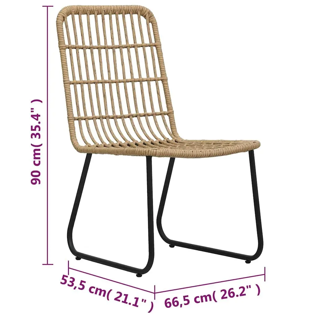 Outdoor Chairs Curved Backrest 2 Piece Brown Poly Rattan Garden Patio Seating