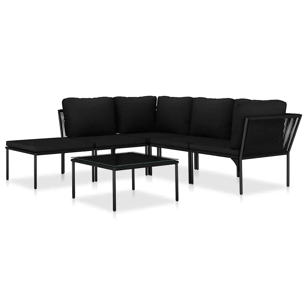 6 Piece Garden Lounge Set Outdoor Patio Furniture Cushions Black PVC Wire