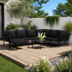 8 Piece Garden Lounge Set Outdoor Patio Furniture Black PVC Cushions Modular