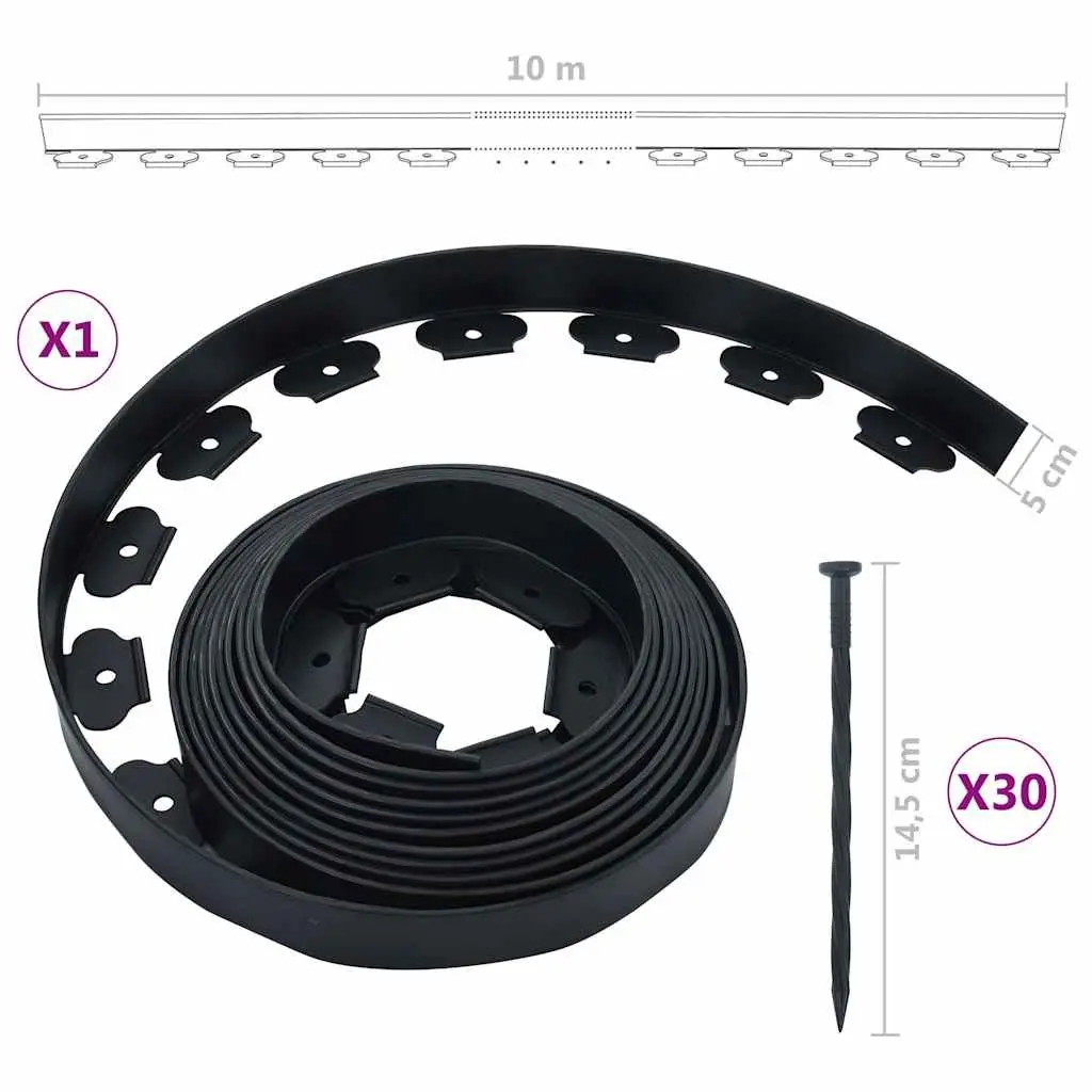 Lawn Edging Border Flexible Landscape 10m Black