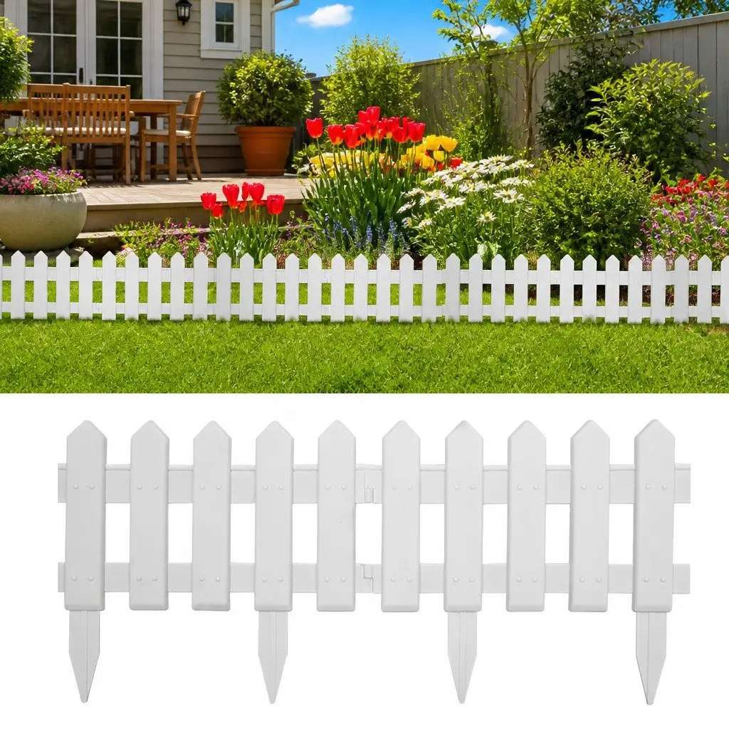Lawn Edging Panels Garden Fence 10m White 25 Piece PP Border for Plant Bed Landscape