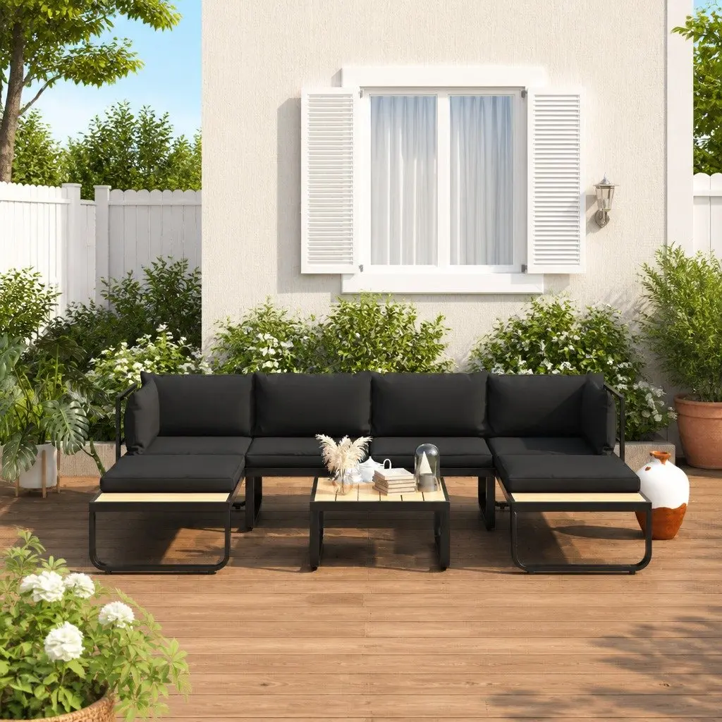 4 Piece Grey Corner Sofa Set Outdoor Lounge with Seat Back Cushions