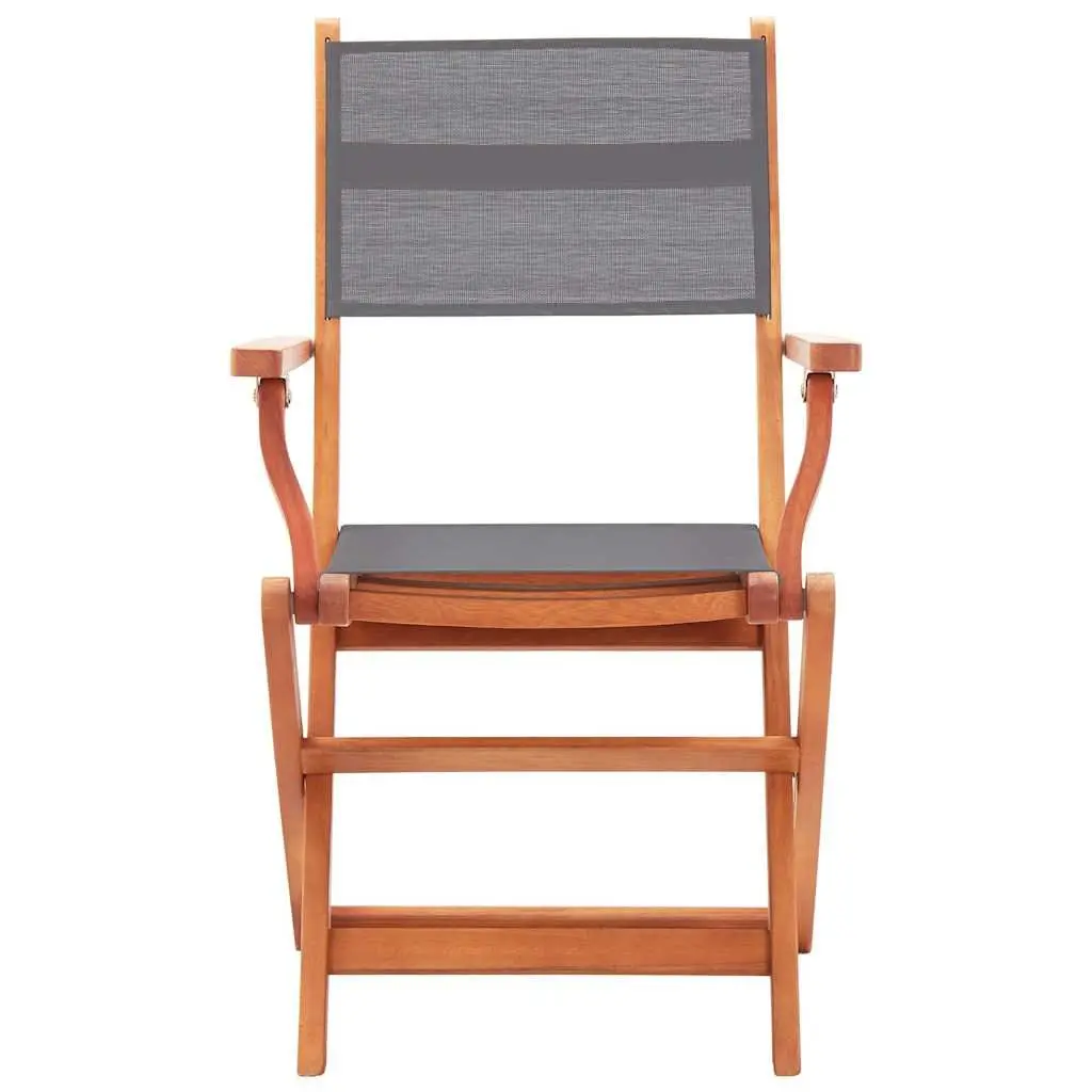 Folding Armchairs Set 4 Pcs Outdoor Grey Eucalyptus Wood Textilene