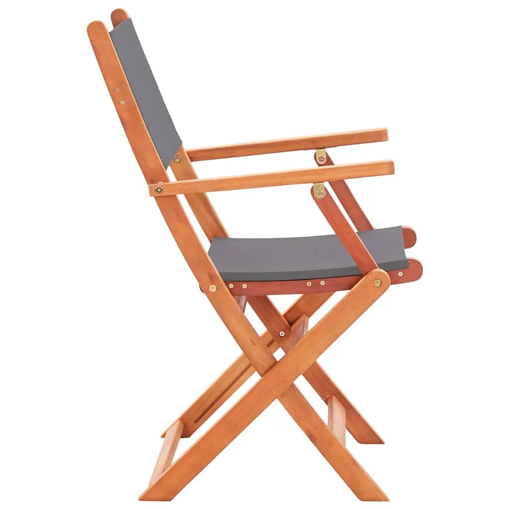 Folding Armchairs Set 4 Pcs Outdoor Grey Eucalyptus Wood Textilene