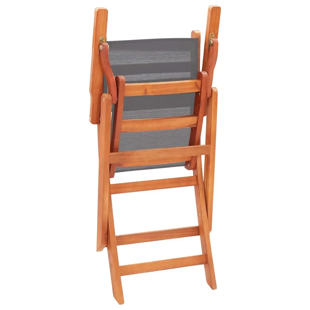 Folding Armchairs Set 4 Pcs Outdoor Grey Eucalyptus Wood Textilene