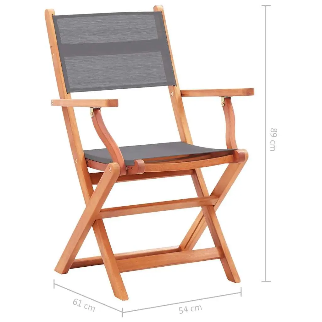 Folding Armchairs Set 4 Pcs Outdoor Grey Eucalyptus Wood Textilene