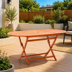 Folding Outdoor Dining Table 160x85x74cm Solid Eucalyptus Wood Garden Furniture