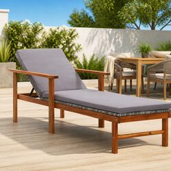 Comfortable Grey Sun Lounger with Acacia Frame