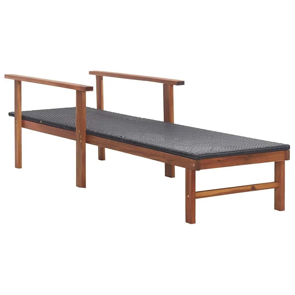 Sun Lounger Outdoor Relaxation Chair Black PE Rattan Acacia Wood
