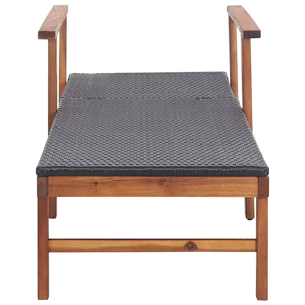 Sun Lounger Outdoor Relaxation Chair Black PE Rattan Acacia Wood