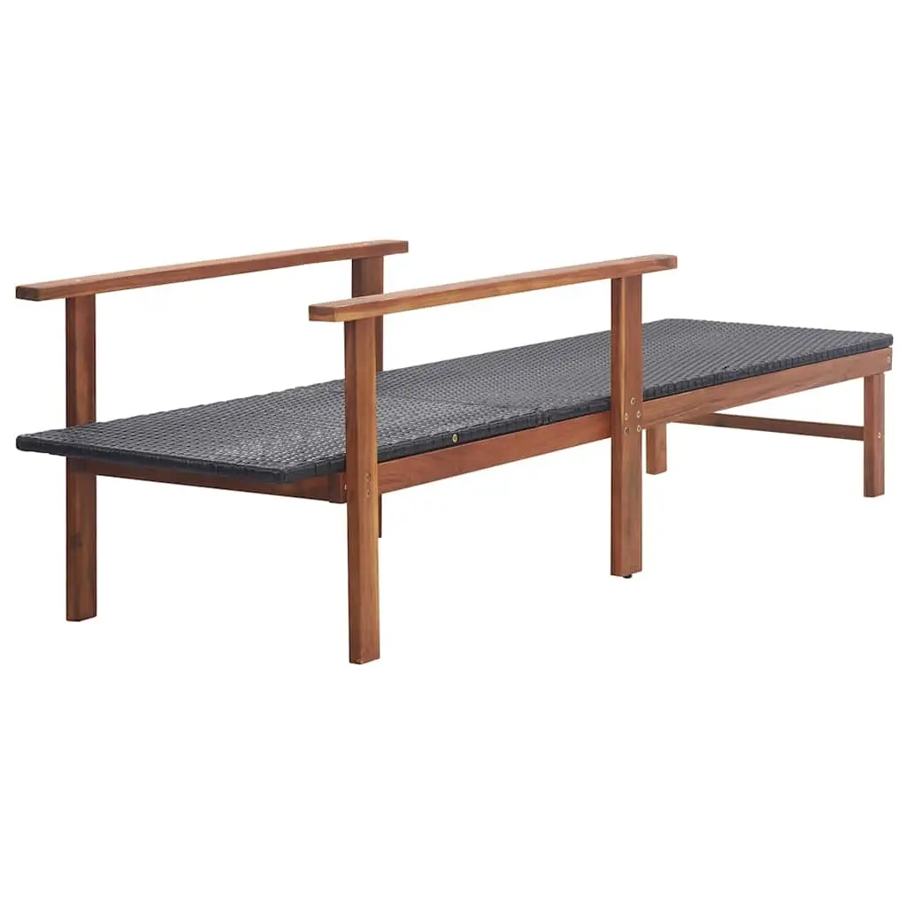 Sun Lounger Outdoor Relaxation Chair Black PE Rattan Acacia Wood
