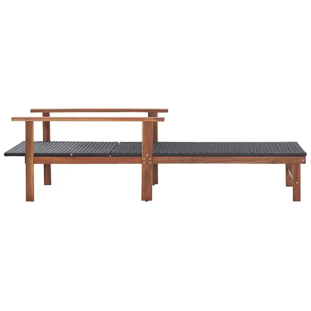 Sun Lounger Outdoor Relaxation Chair Black PE Rattan Acacia Wood
