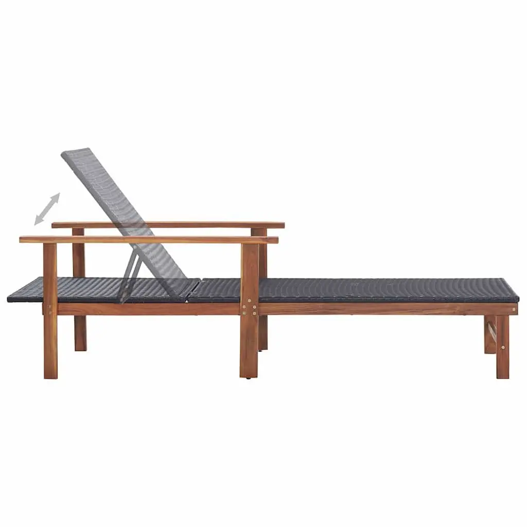 Sun Lounger Outdoor Relaxation Chair Black PE Rattan Acacia Wood
