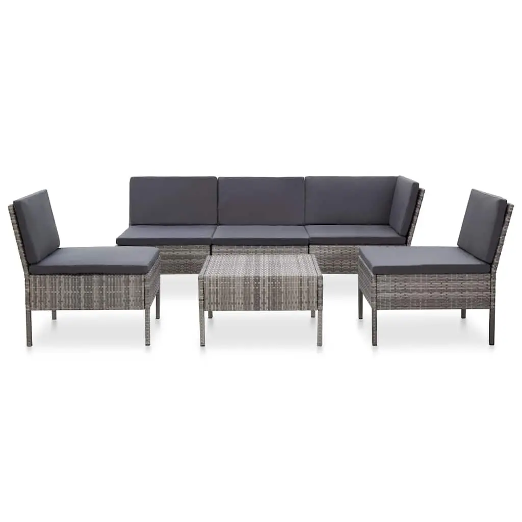 6 Piece Modular Garden Lounge Set Outdoor Furniture Grey Rattan Cushions