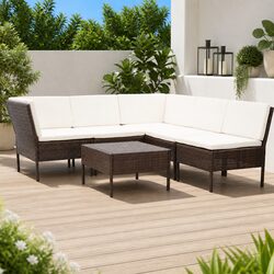 Garden Lounge Set 6 Piece Outdoor Furniture with Cushions Poly Rattan Brown