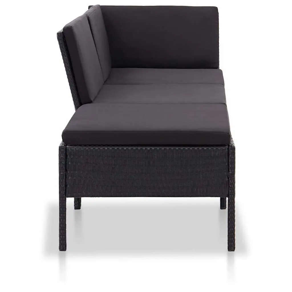 Garden Lounge Set Modular Outdoor Furniture 3 Piece Black Poly Rattan