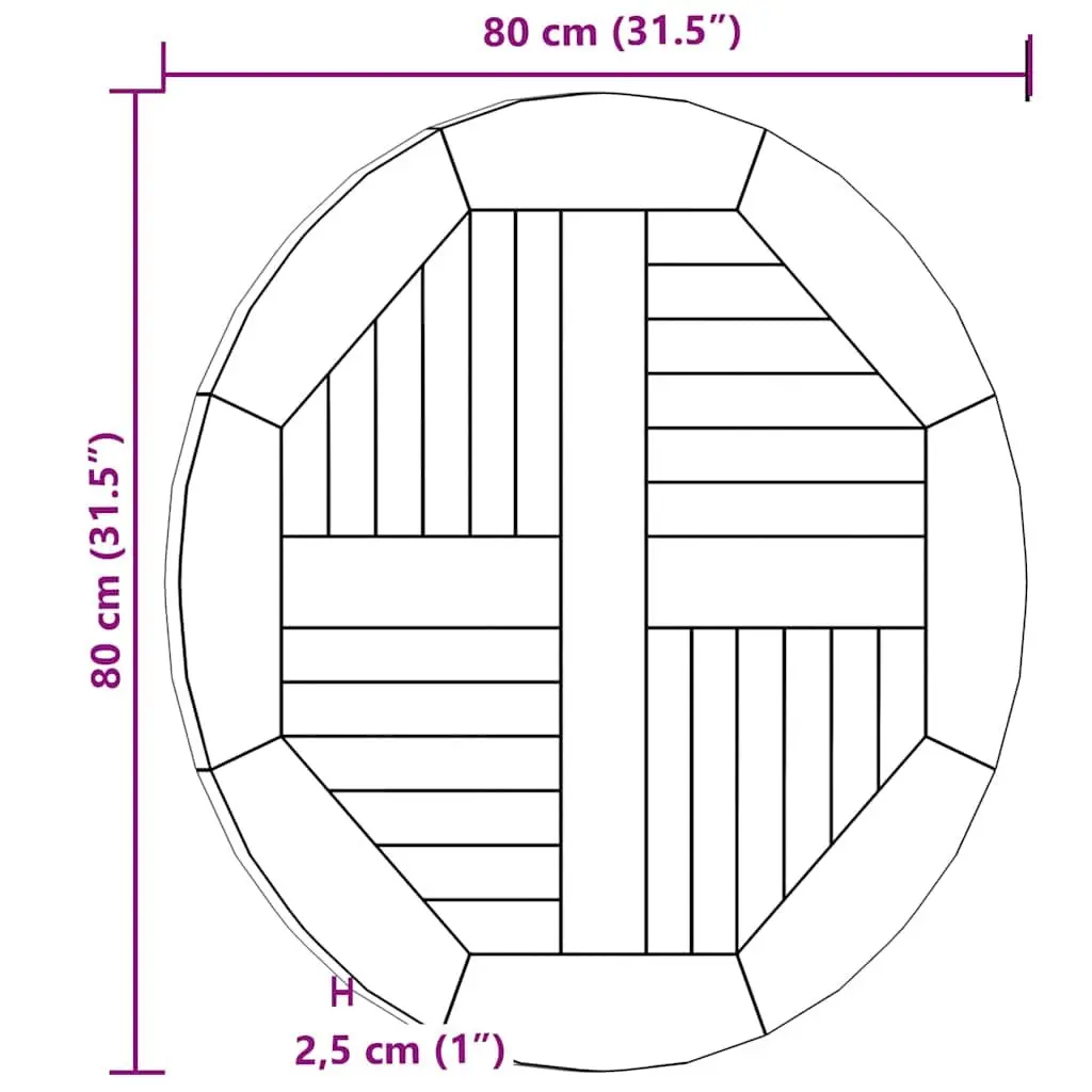 80cm Solid Teak Wood Round Table Top for Dining