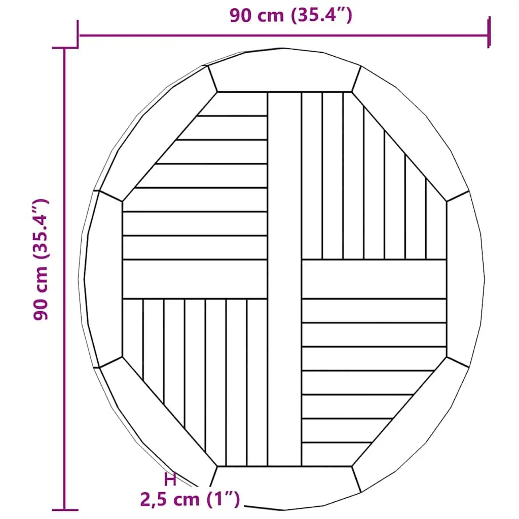 Teak Wood Round Table Top Brown 90cm Diameter 2.5cm Thick Solid