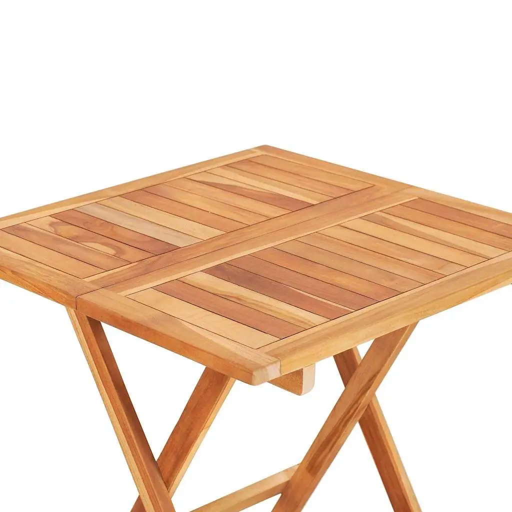 3 Piece Folding Bistro Set Teak Wood Outdoor Garden Brown