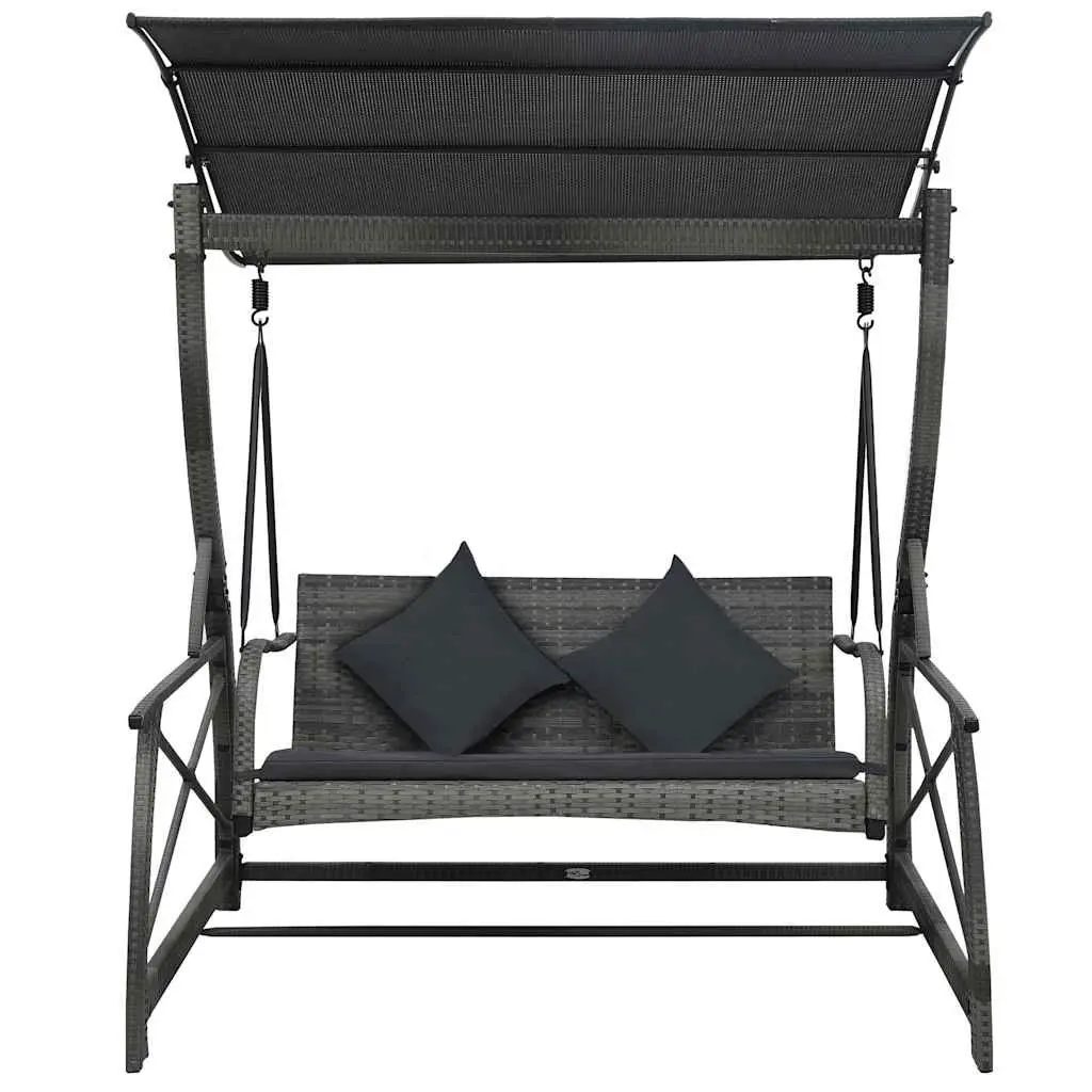 Outdoor Swing Bench with Canopy 3-Seater Grey Rattan Patio Chair