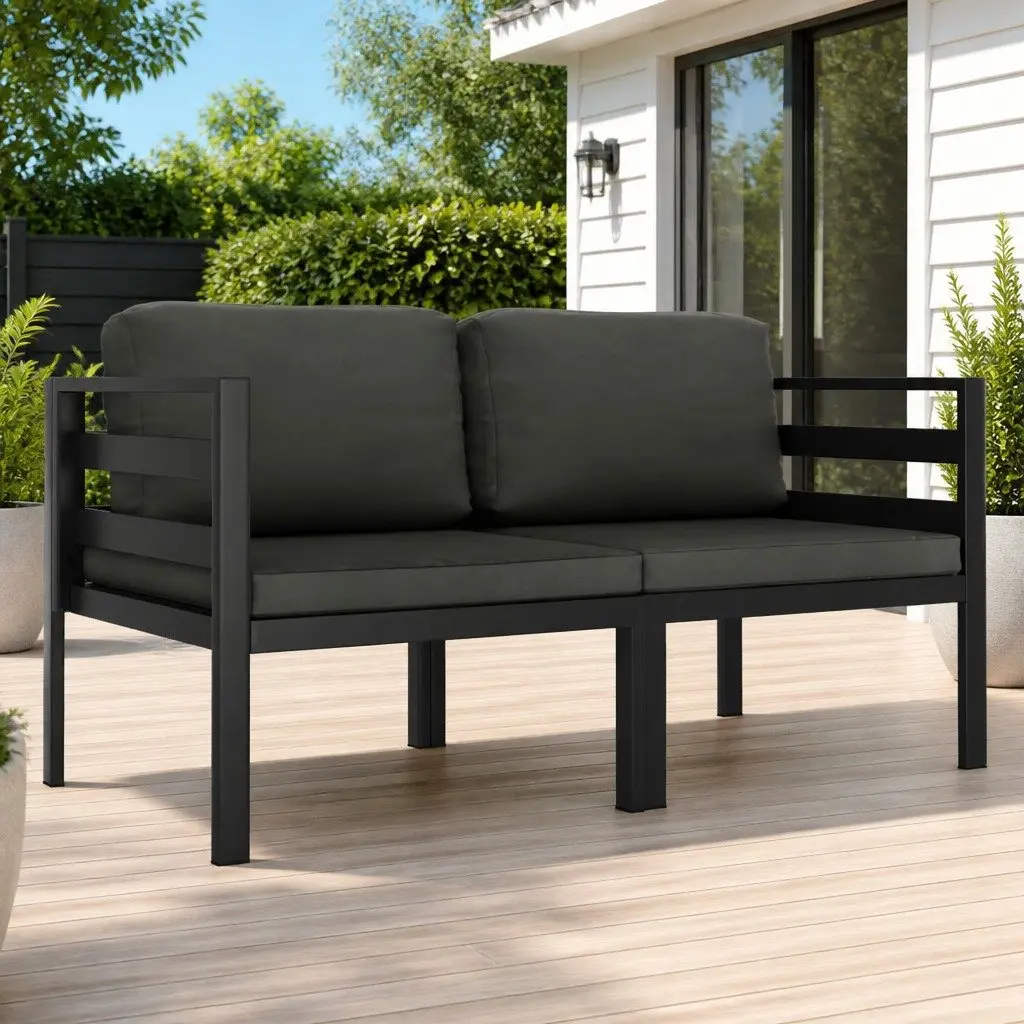 Modular Outdoor Sectional Sofa Set 2 Piece Garden Lounge Anthracite with Cushions