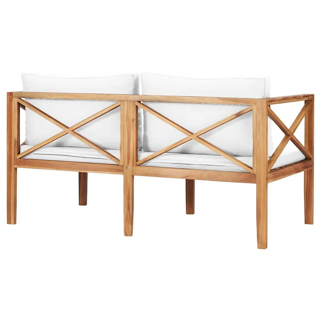 Garden Bench Teak Wood Seat Cream Cushion Outdoor Patio Furniture
