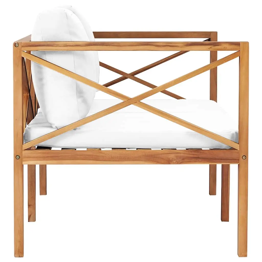 Garden Bench Teak Wood Seat Cream Cushion Outdoor Patio Furniture