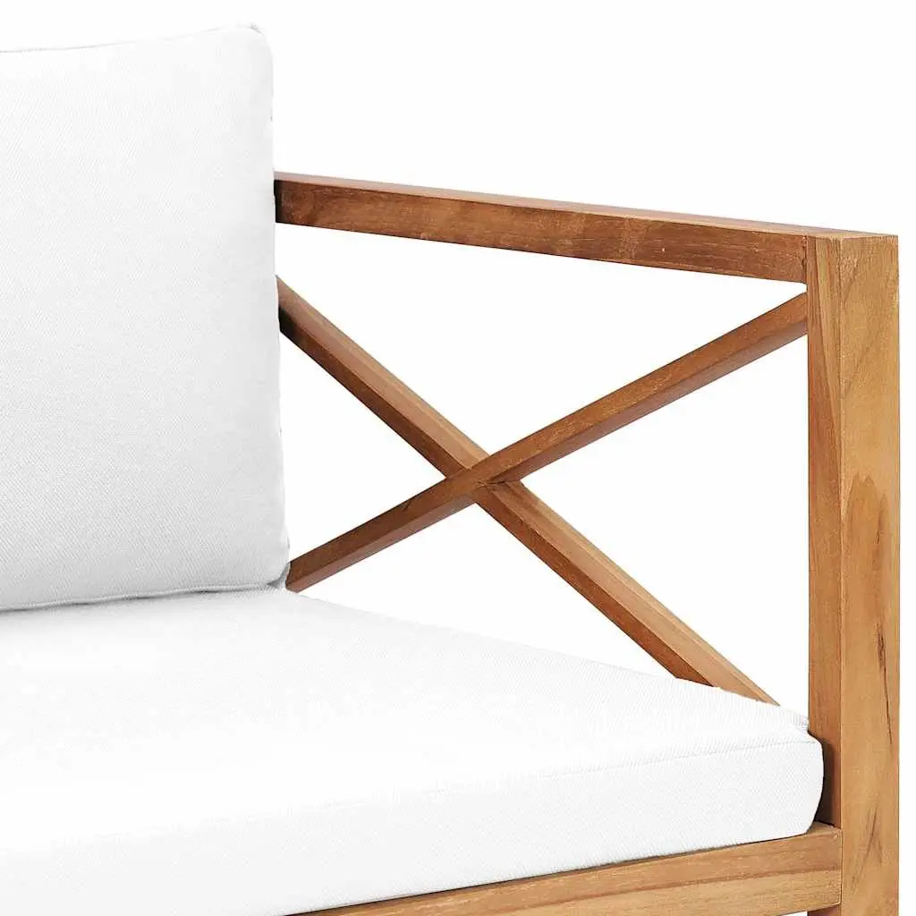 Garden Bench Teak Wood Seat Cream Cushion Outdoor Patio Furniture