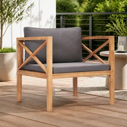 Reliable Teak Wood Garden Chair with Soft Grey Cushions