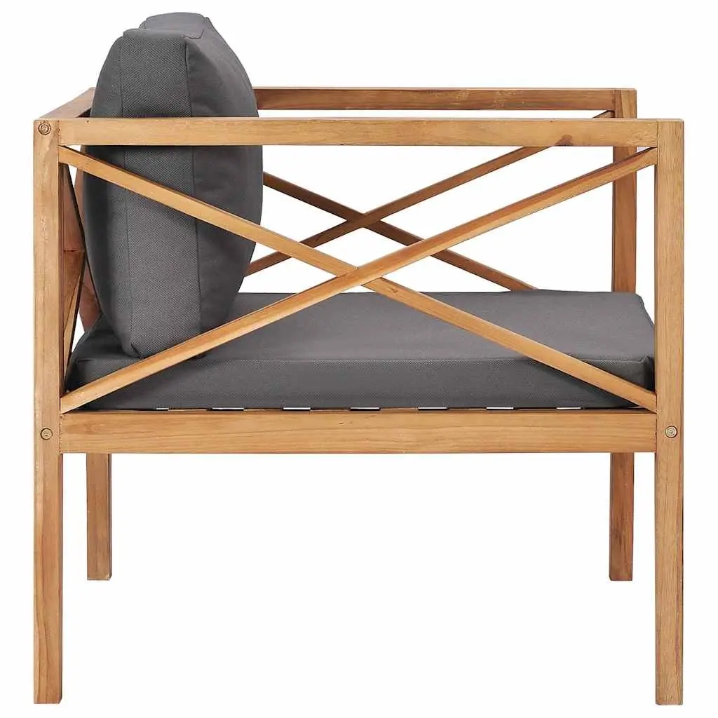 Teak Wood Garden Chair with Soft Grey Cushions