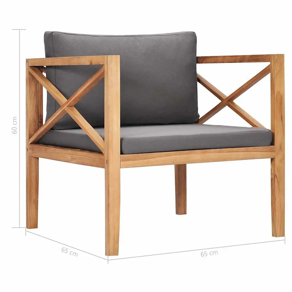 Teak Wood Garden Chair with Soft Grey Cushions