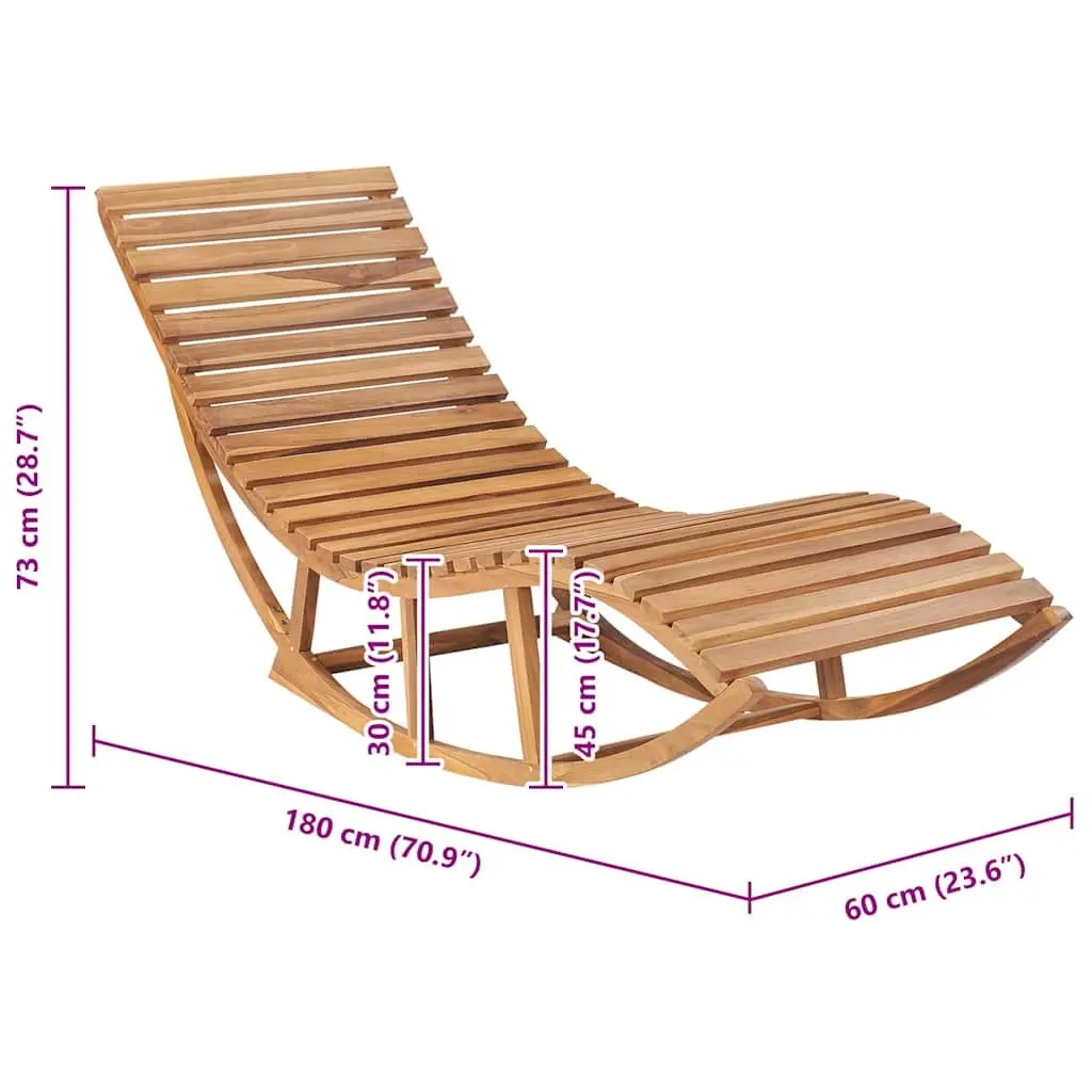 Rocking Sun Lounger Teak Wood Outdoor Garden Patio Relaxation Chair Brown