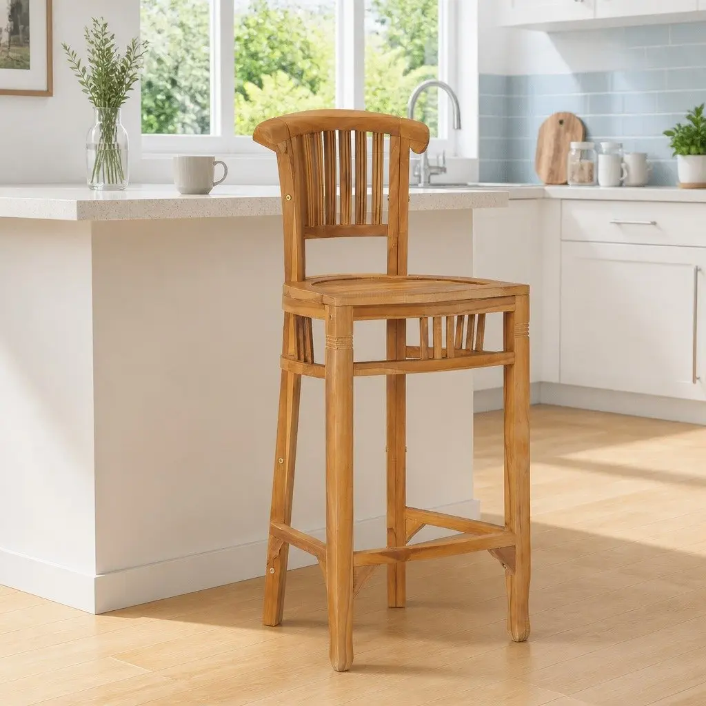 Brown Teak Wood Bar Stool