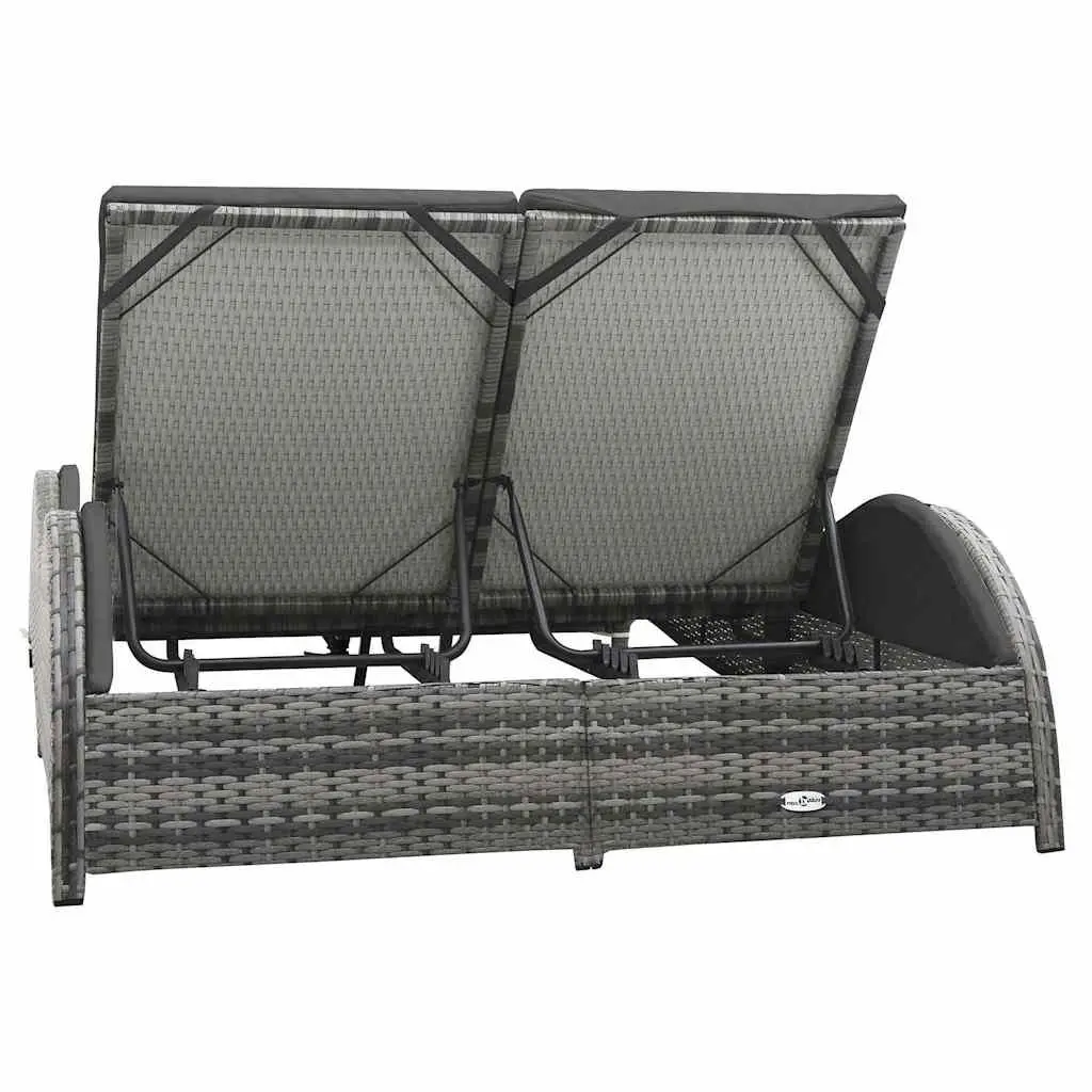 Double Sun Lounger Garden Patio Daybed 2 Person Adjustable Backrests Anthracite