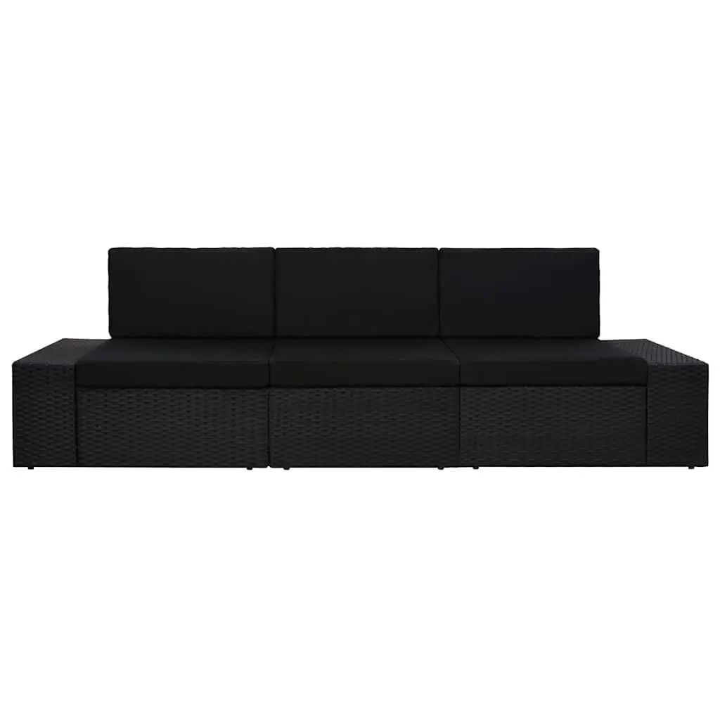 Outdoor Sectional Sofa 3-Seater Weather-Resistant Poly Rattan Black