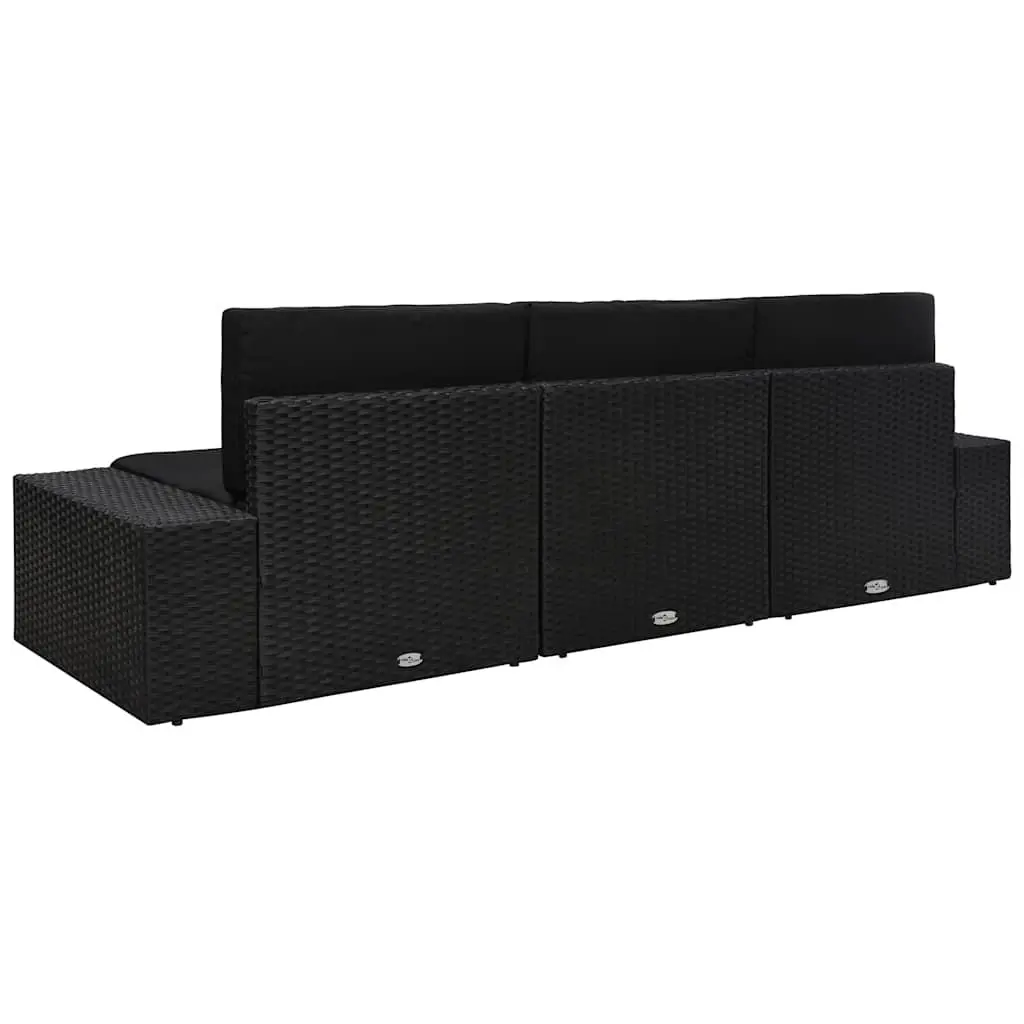 Outdoor Sectional Sofa 3-Seater Weather-Resistant Poly Rattan Black