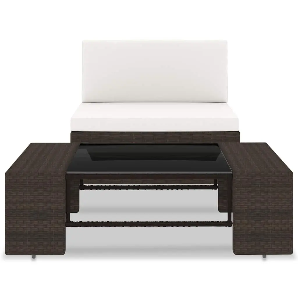 Outdoor Sectional Lounge Set 2 Piece Garden Furniture Poly Rattan Brown